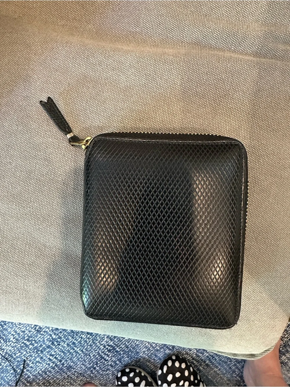 Comme des Garçons Black Textured Zip Wallet with Gold Hardware